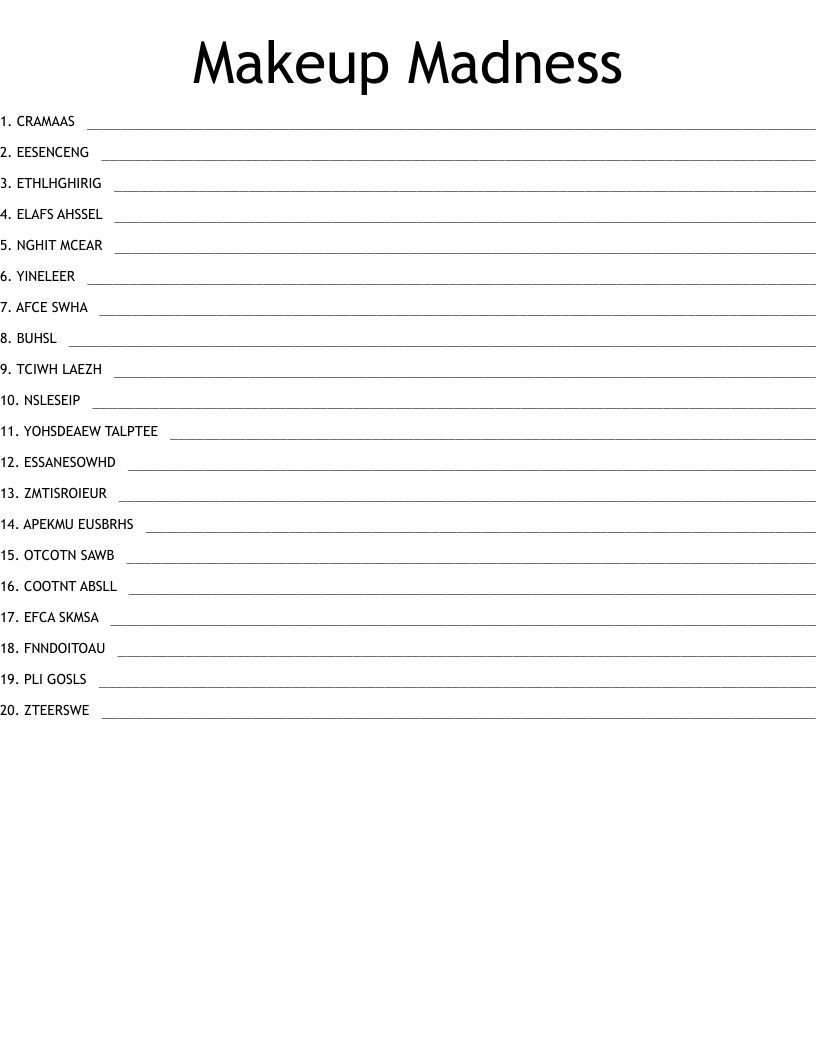 Makeup Madness Word Scramble
