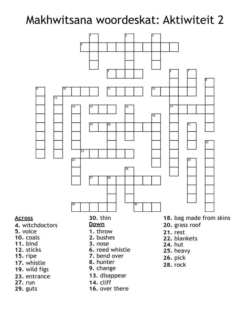 Makhwitsana woordeskat: Aktiwiteit 2 Crossword