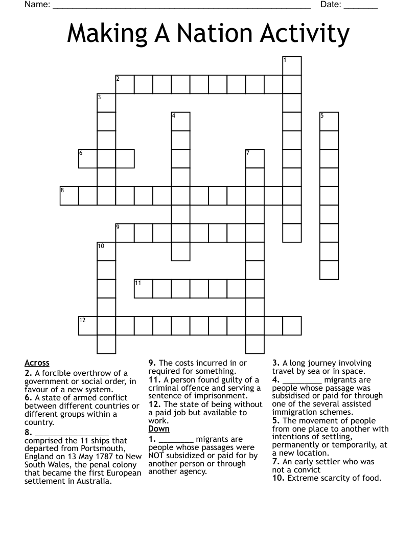 Making A Nation Activity Crossword