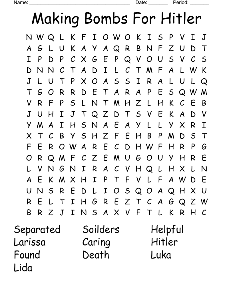Making Bombs For Hitler Word Search