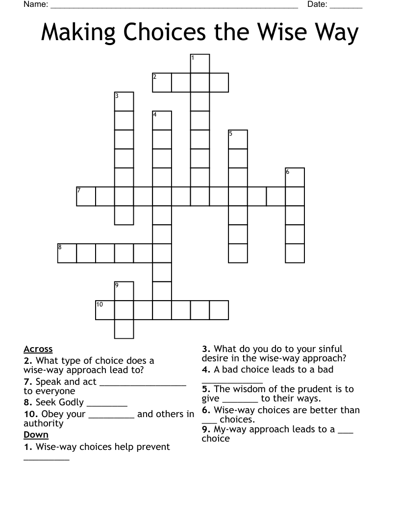 Making Choices the Wise Way Crossword