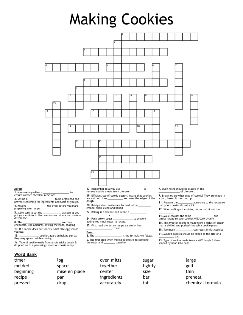 Making Cookies Crossword
