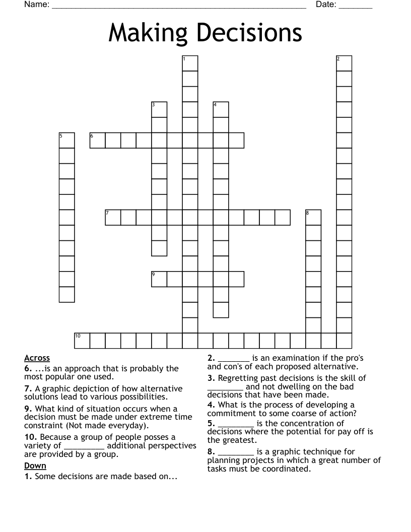 Making Decisions  Crossword