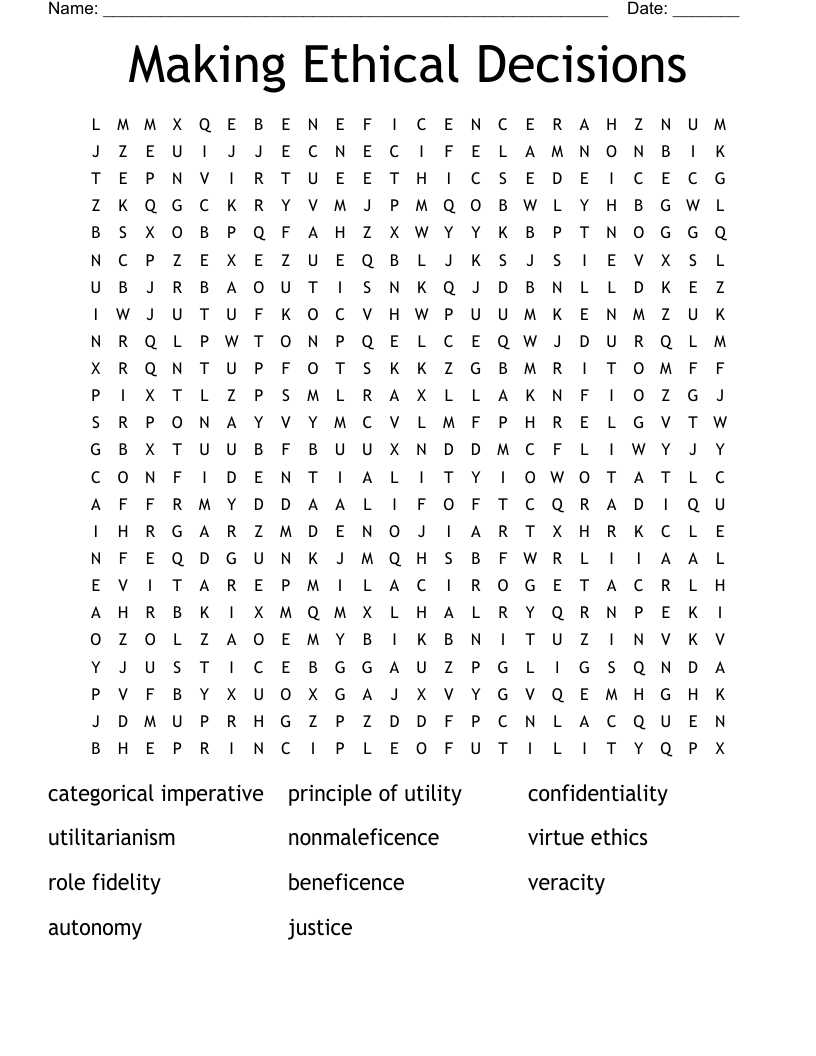 Making Ethical Decisions  Word Search