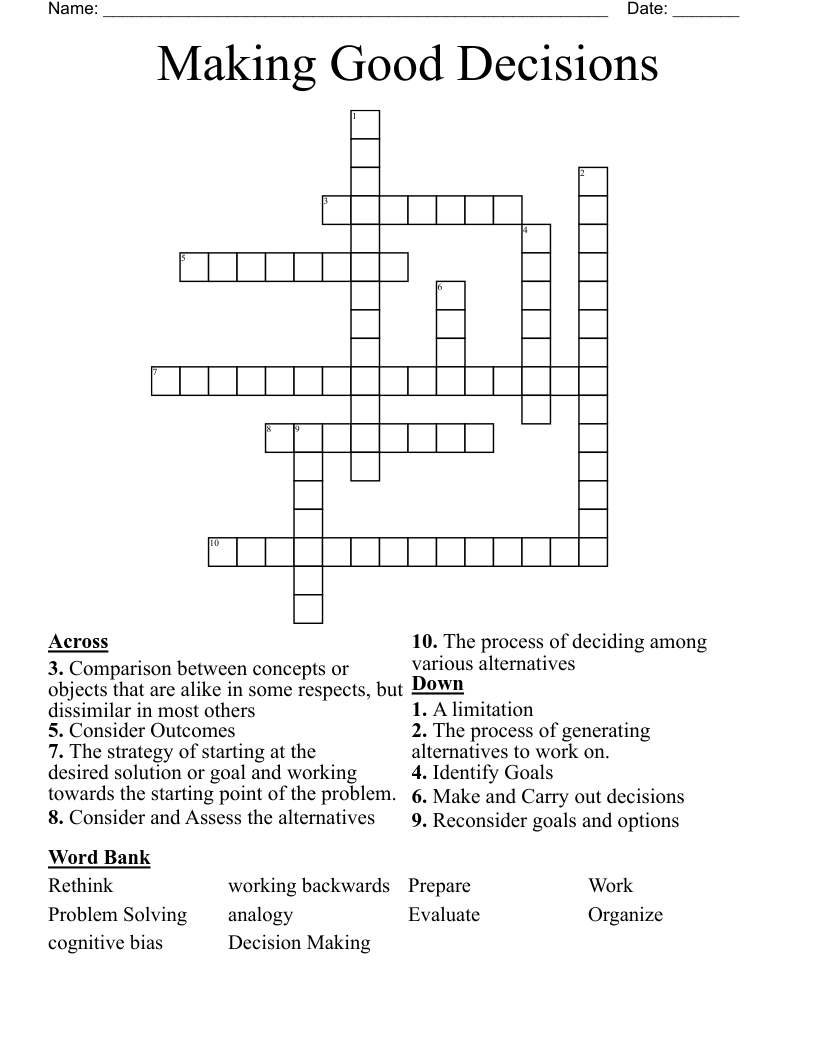 Making Good Decisions Crossword