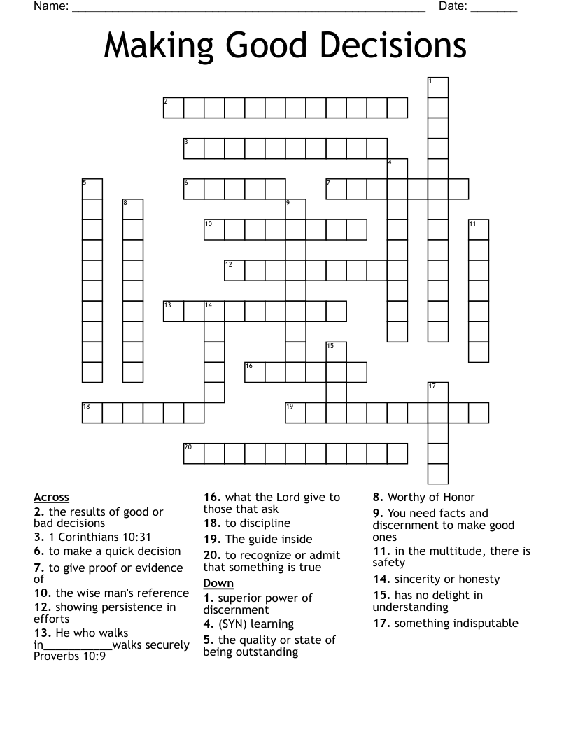Making Good Decisions Crossword