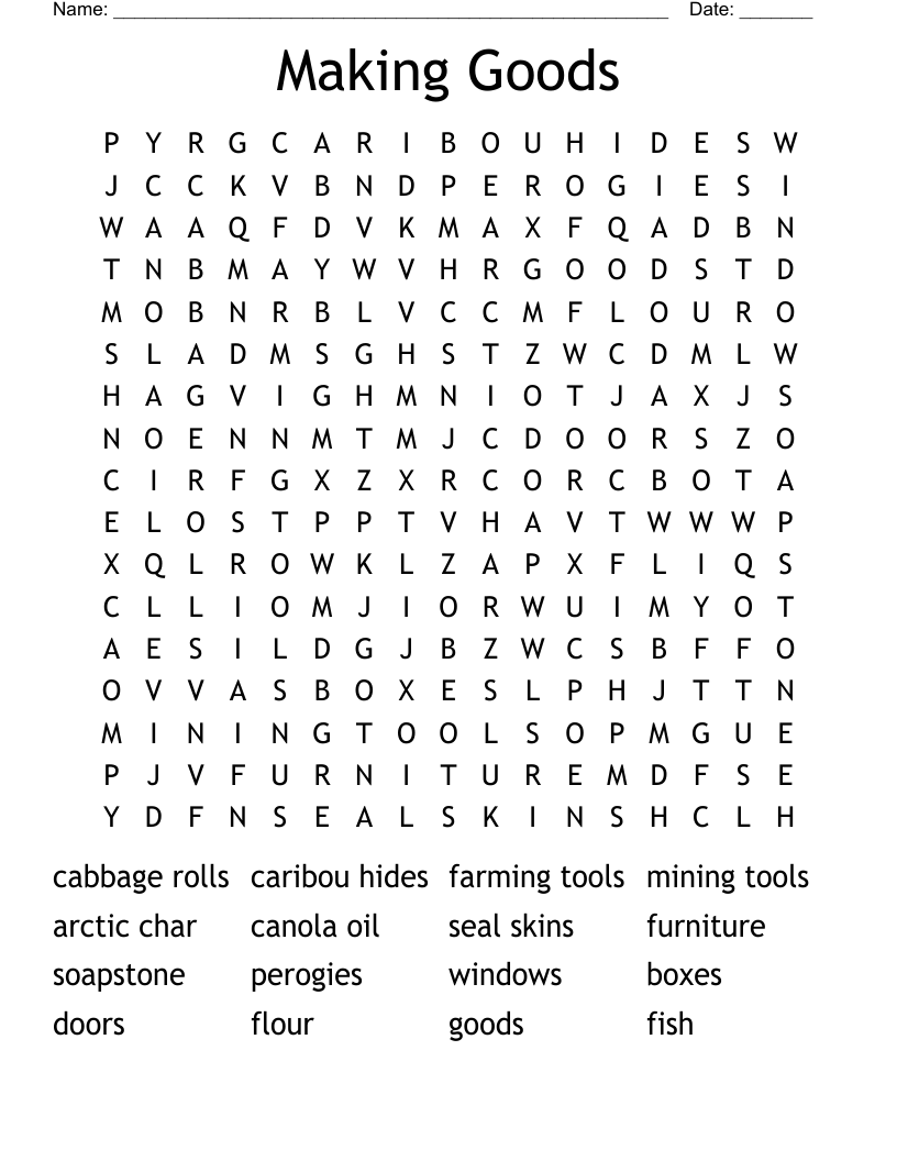 Making Goods Word Search