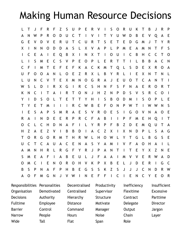 Making Human Resource Decisions Word Search