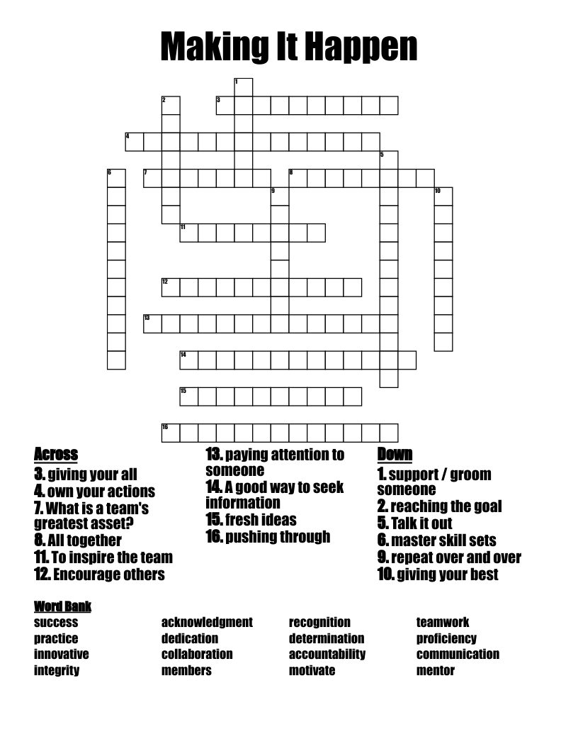 Making It Happen Crossword