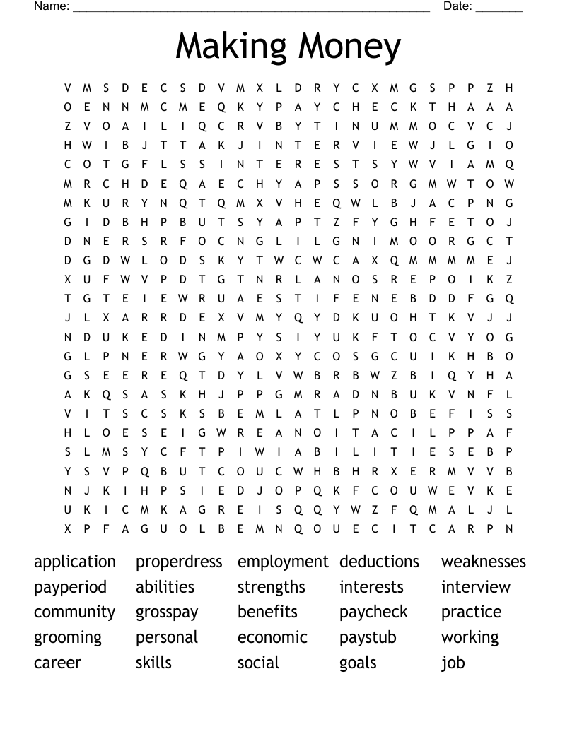 Making Money Word Search