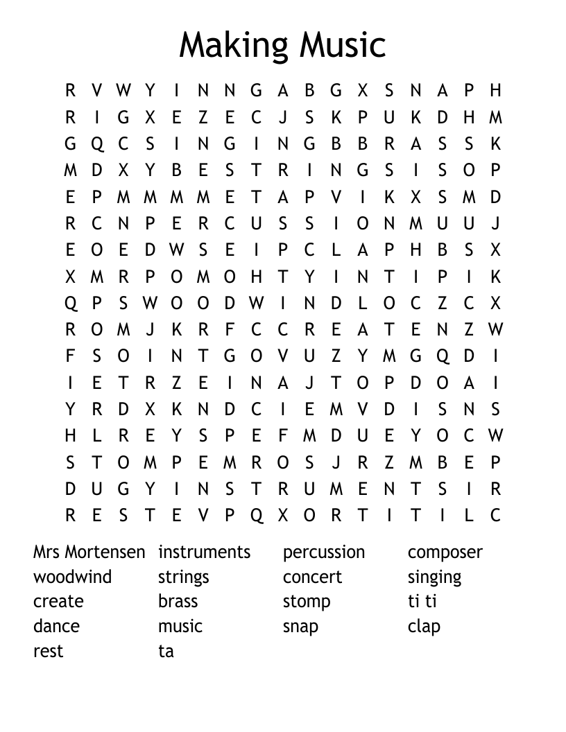 Making Music Word Search
