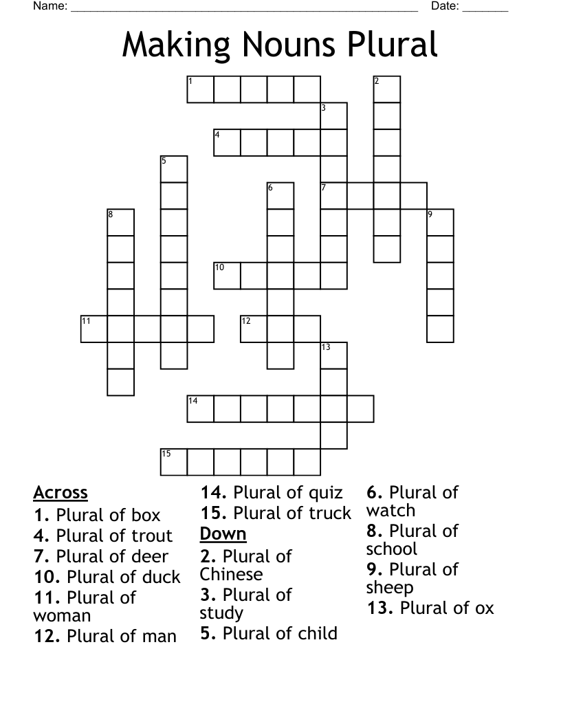 Making Nouns Plural Crossword