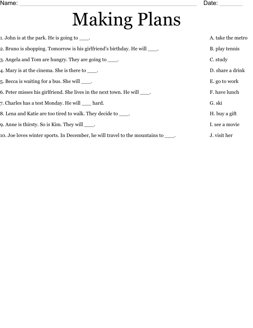 Making Plans Worksheet