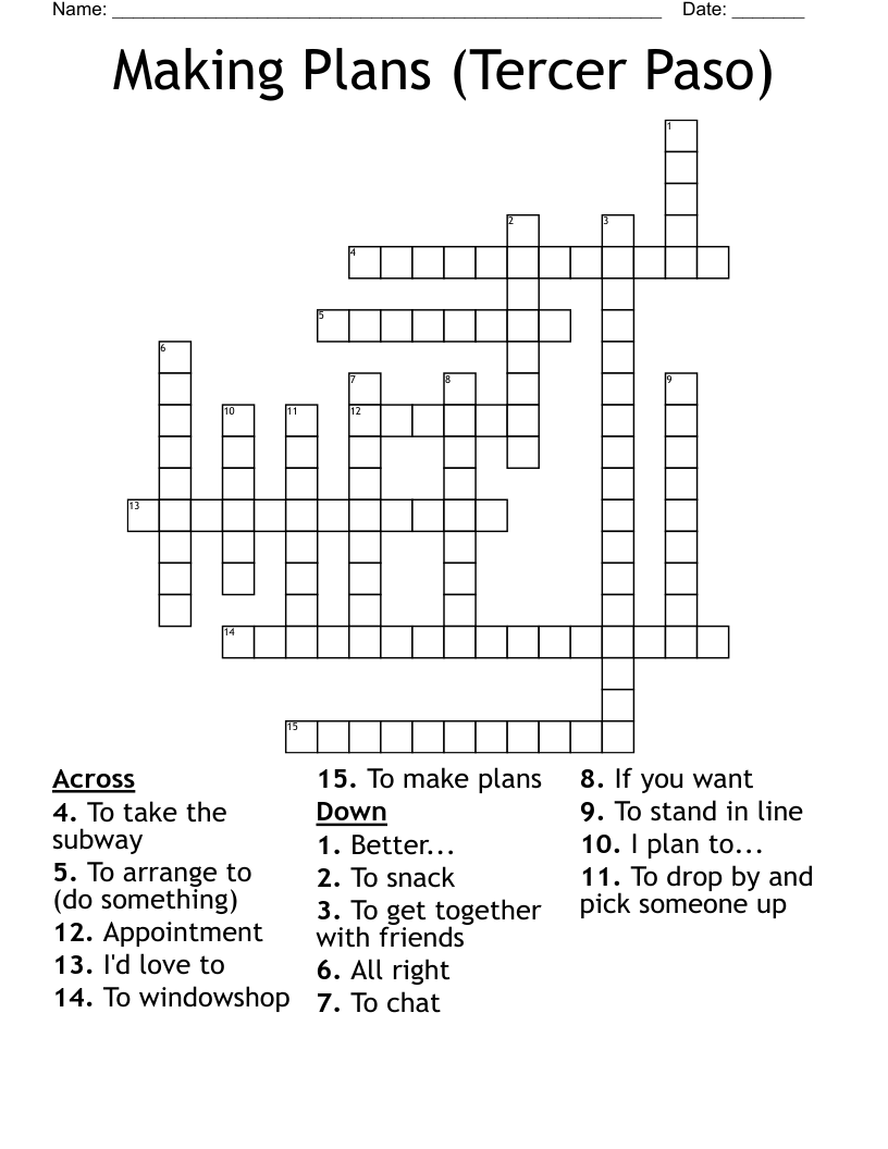 Making Plans (Tercer Paso) Crossword