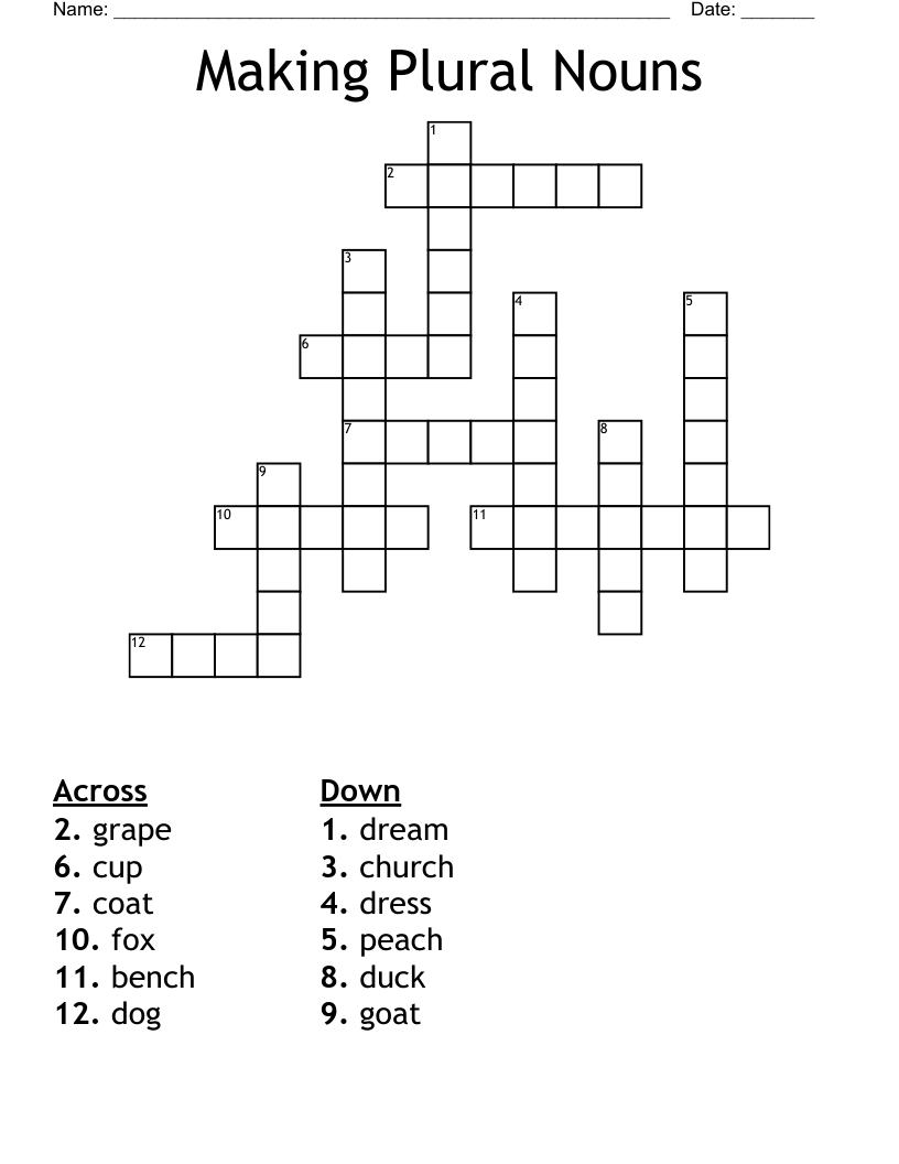 Making Plural Nouns Crossword