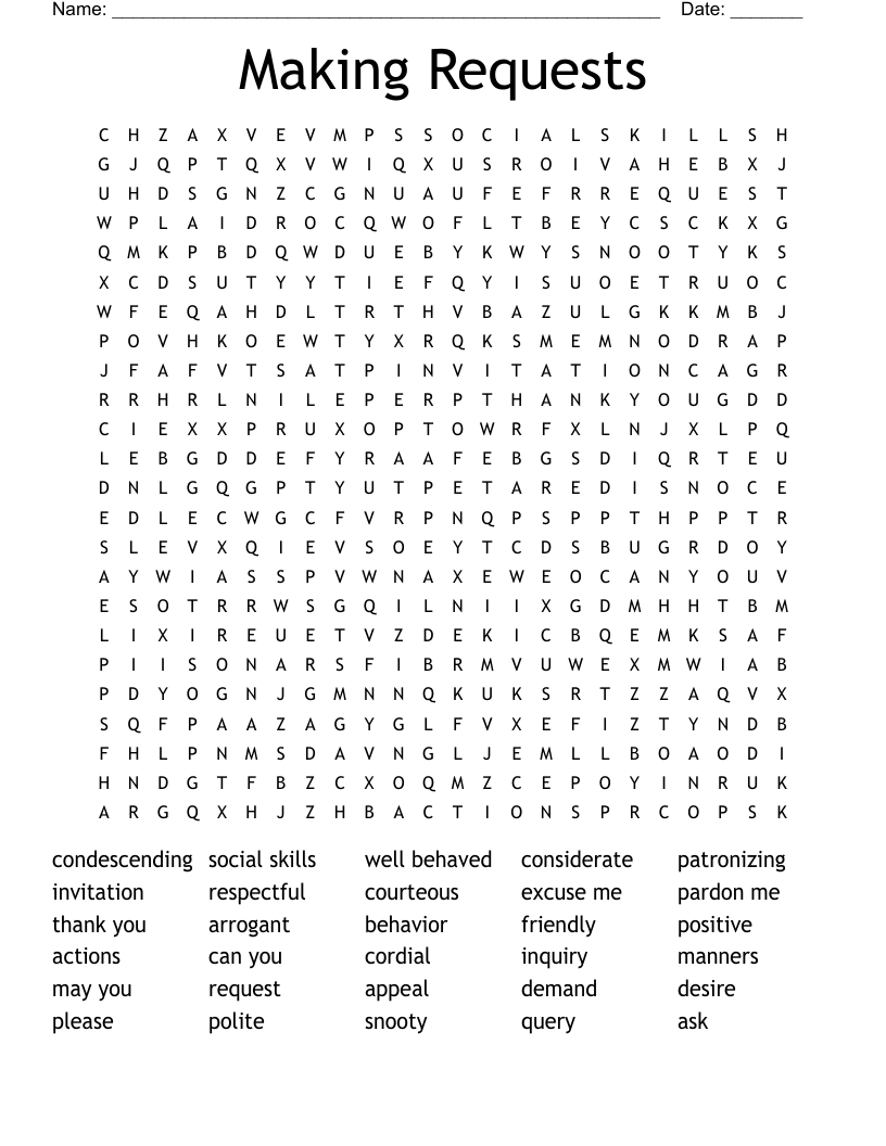 Making Requests Word Search