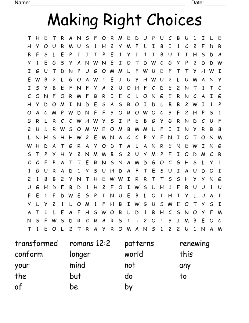 Making Right Choices Word Search