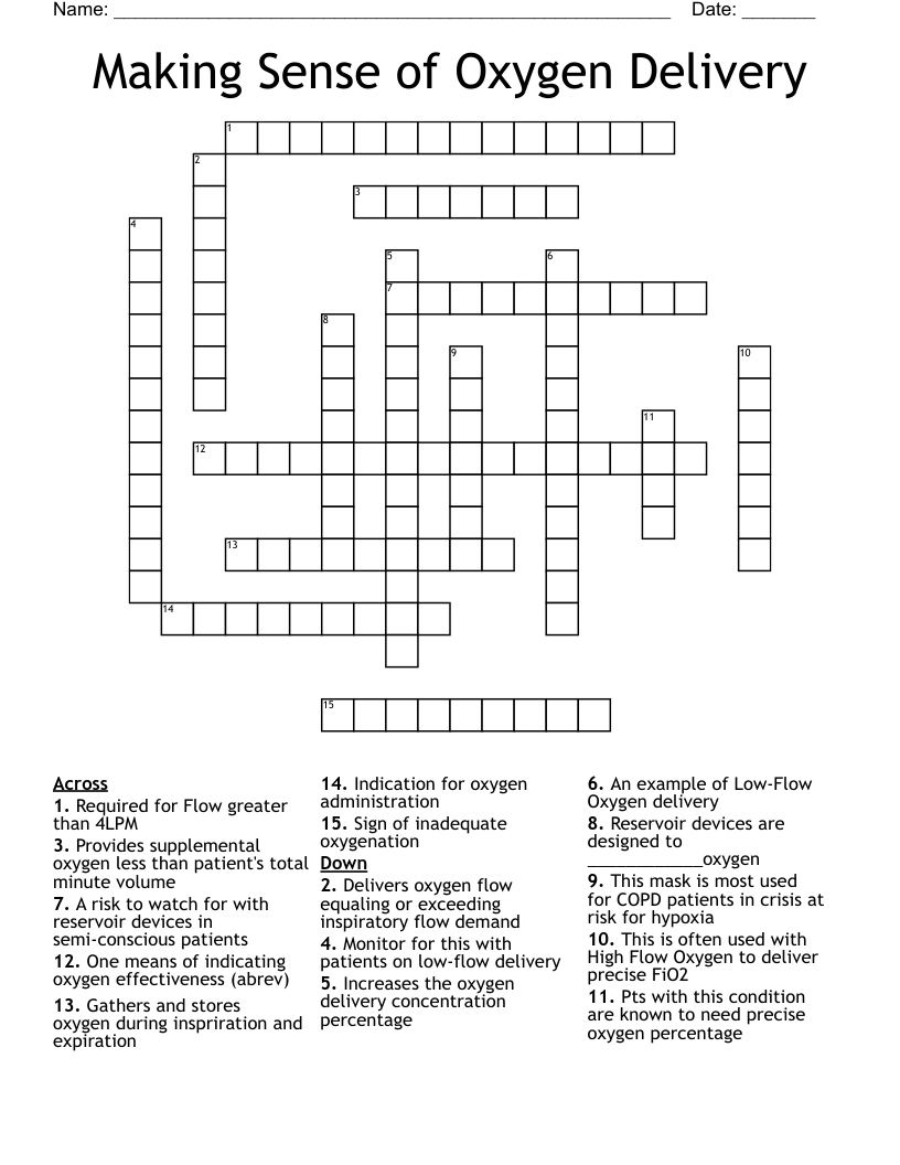 Making Sense of Oxygen Delivery Crossword