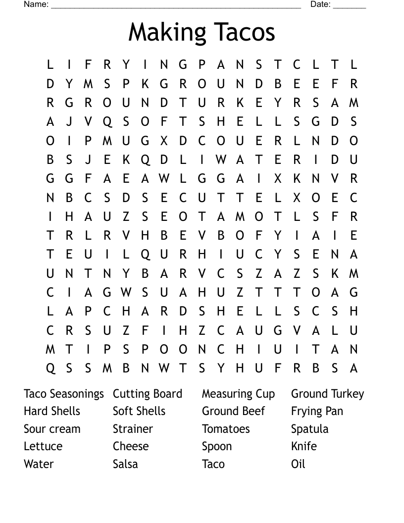 Making Tacos Word Search