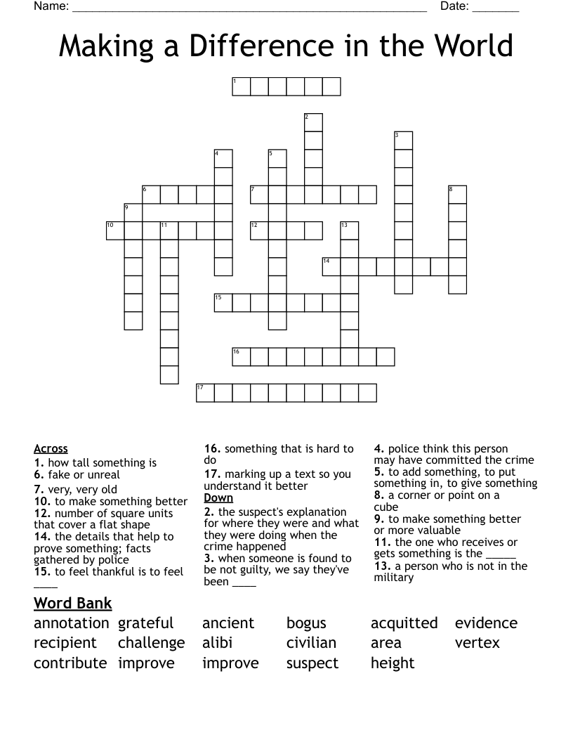 Making a Difference in the World Crossword
