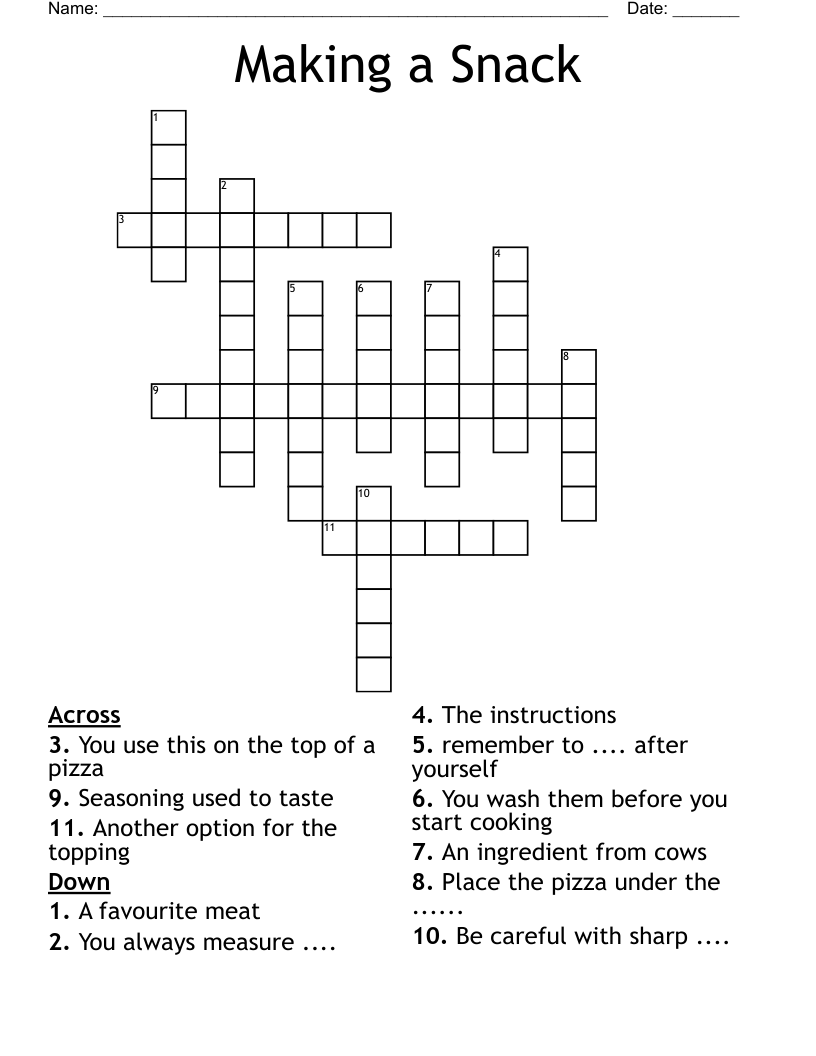 Making a Snack Crossword