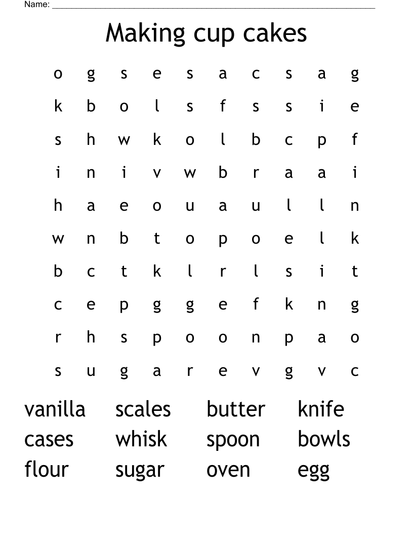 Making cup cakes Word Search