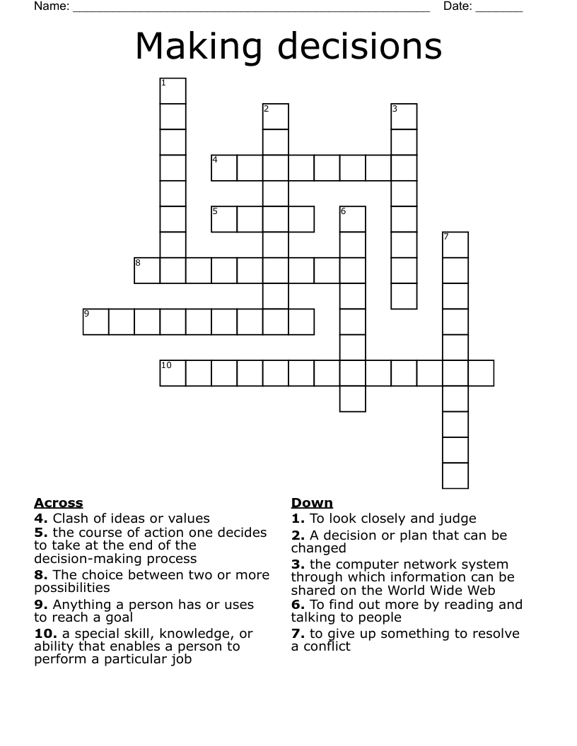 Making decisions Crossword