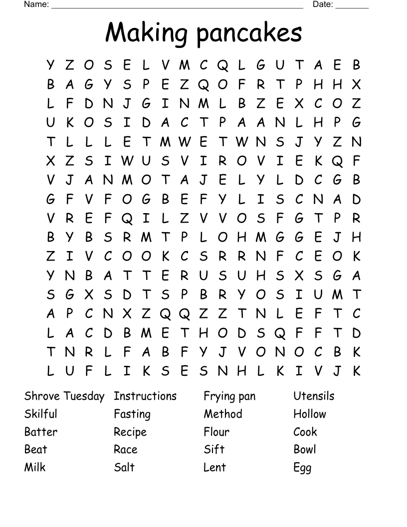 Making pancakes Word Search