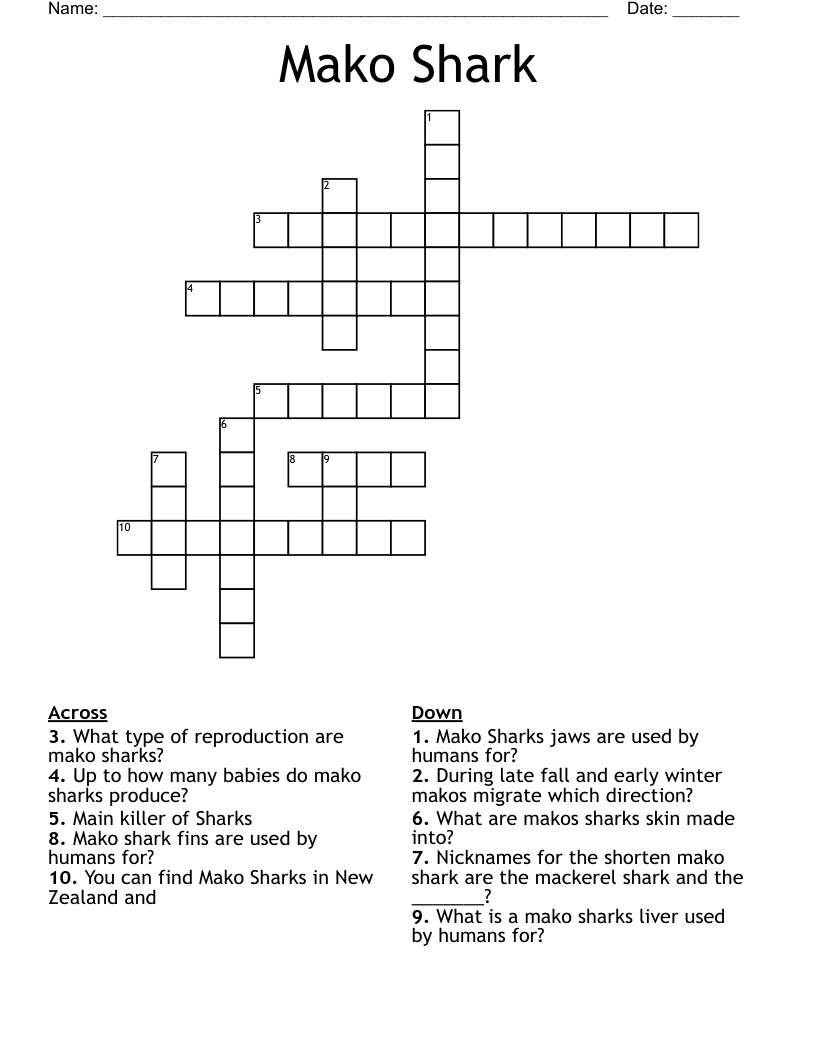 Mako Shark Crossword