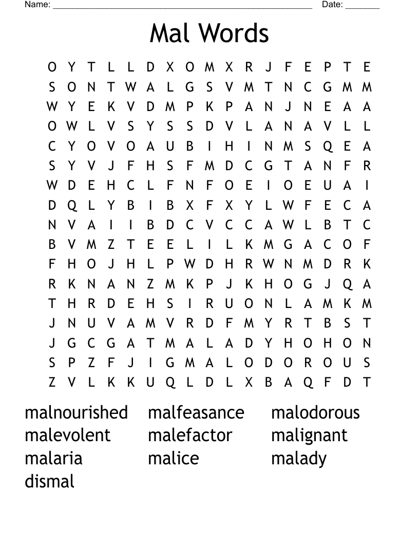 Mal Words Word Search