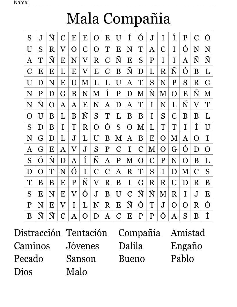 Mala Compañia Word Search