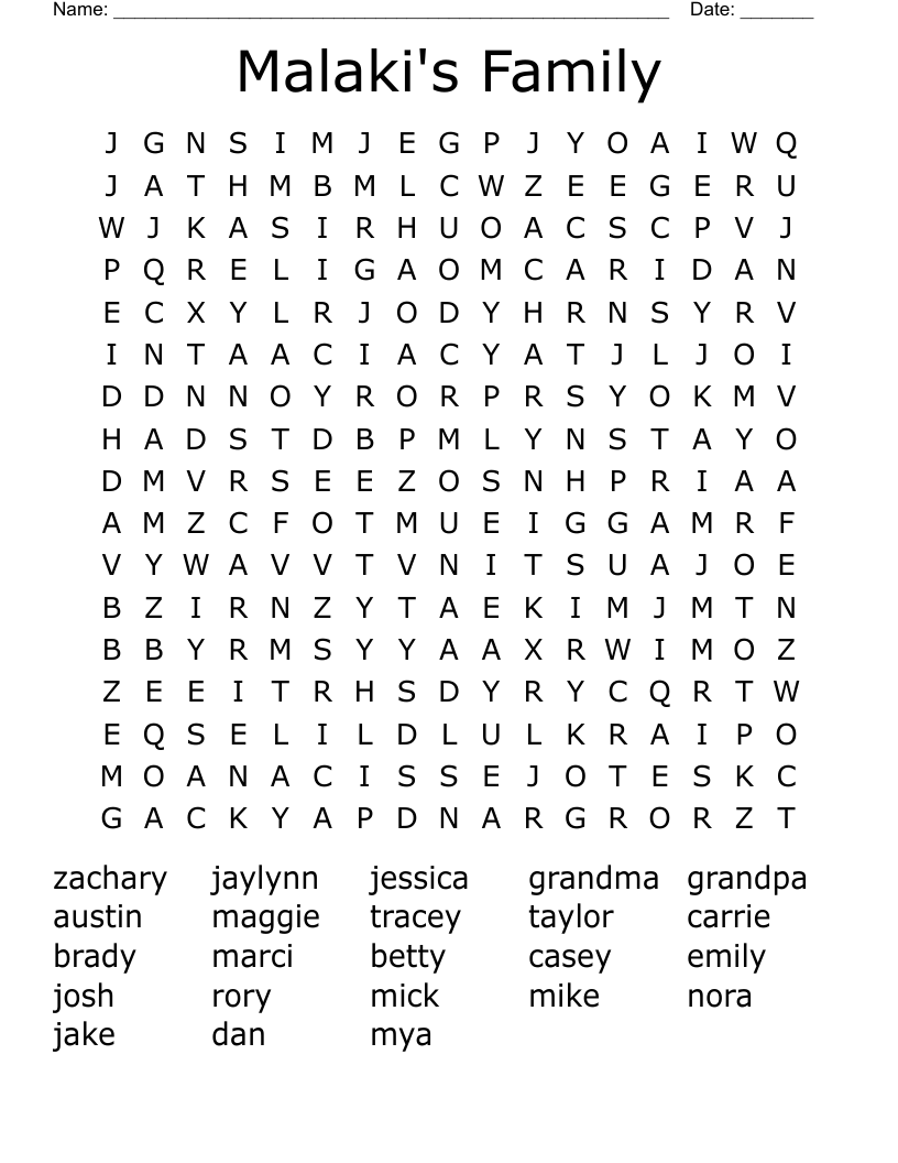 Malaki's Family Word Search