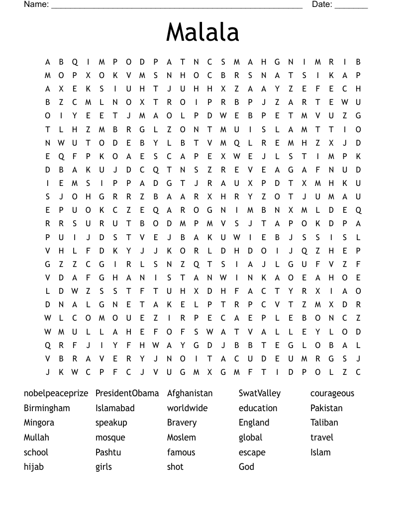 Malala Word Search