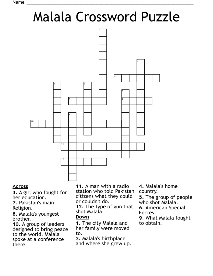 Malala Crossword Puzzle