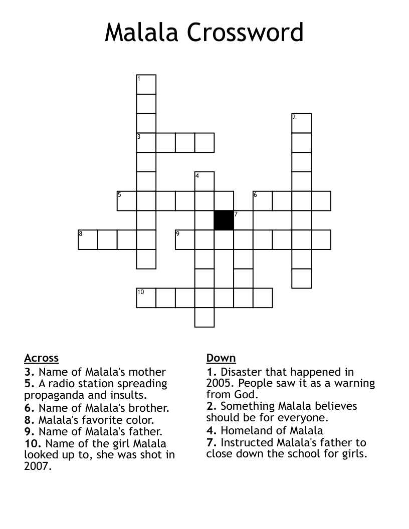 Malala Crossword 