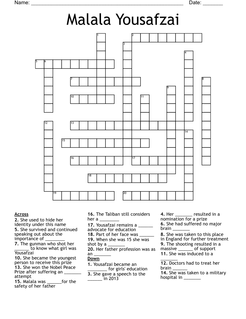 Malala Yousafzai Crossword