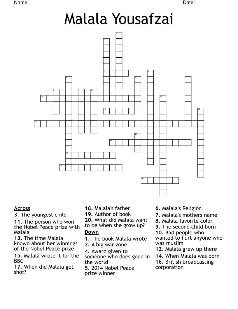 Malala Yousafzai Crossword