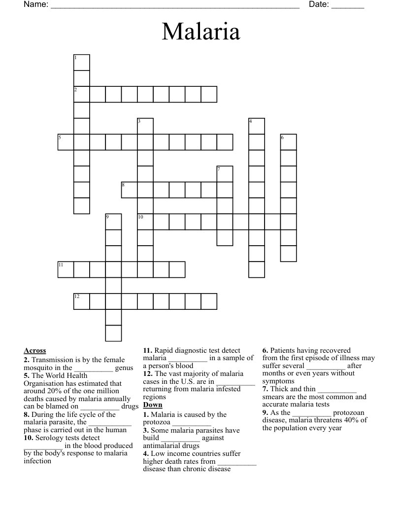 Malaria Crossword