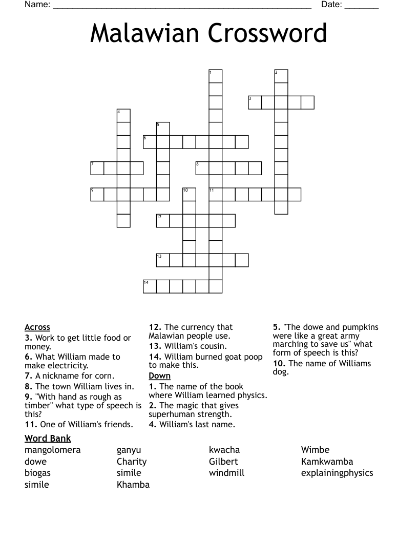 Malawian Crossword