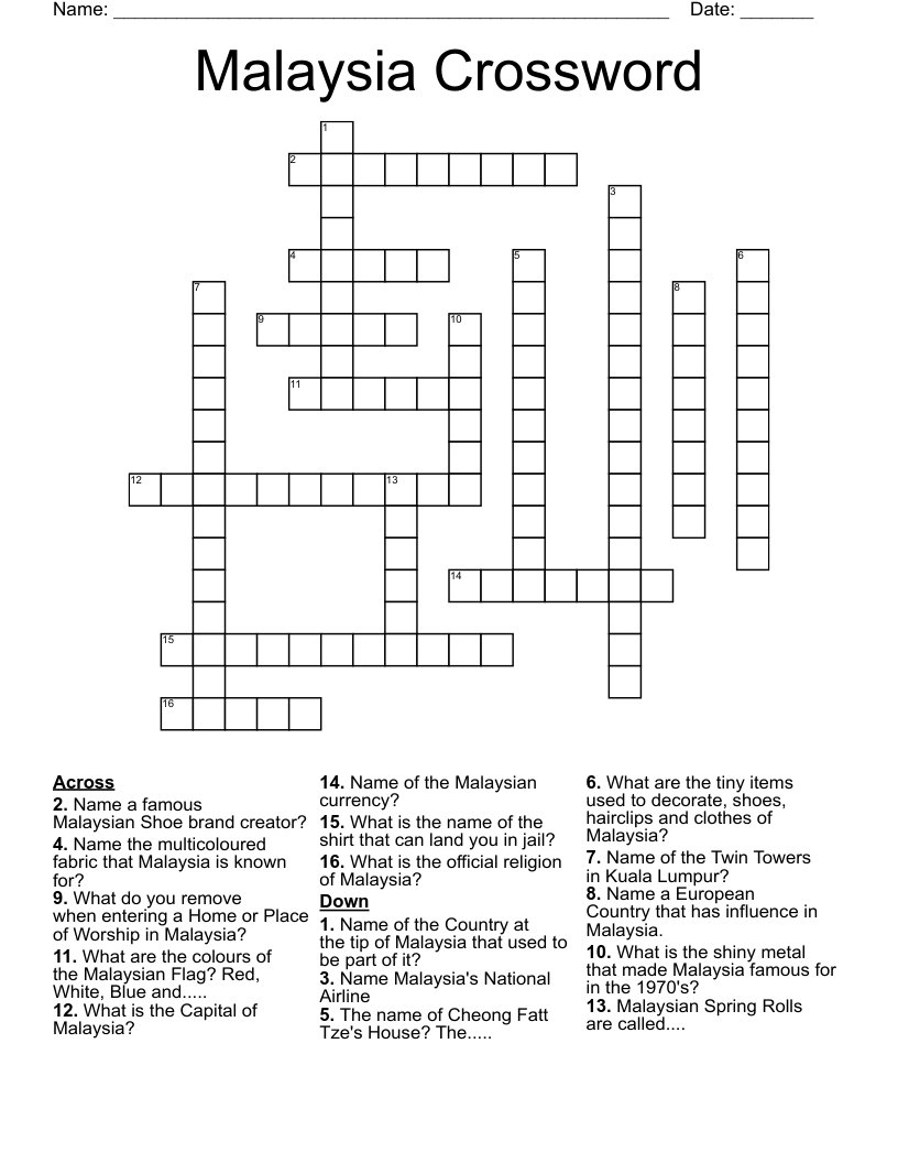 Malaysia Crossword
