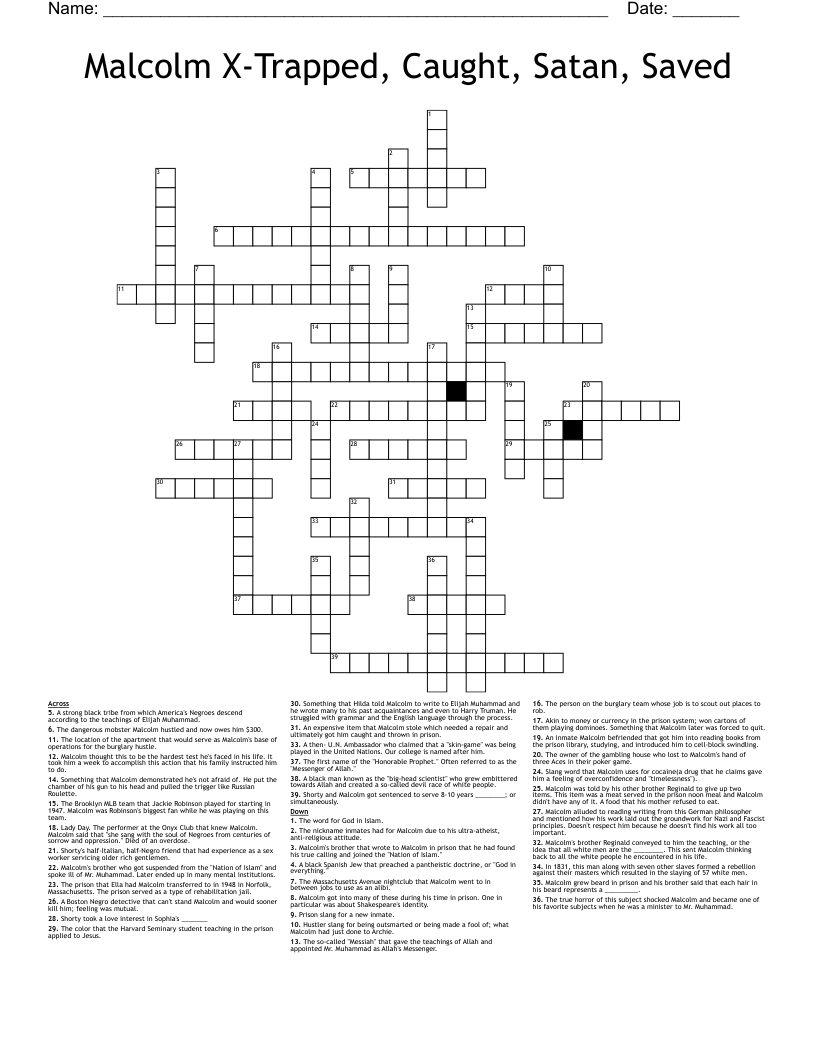 Malcolm X-Trapped, Caught, Satan, Saved Crossword
