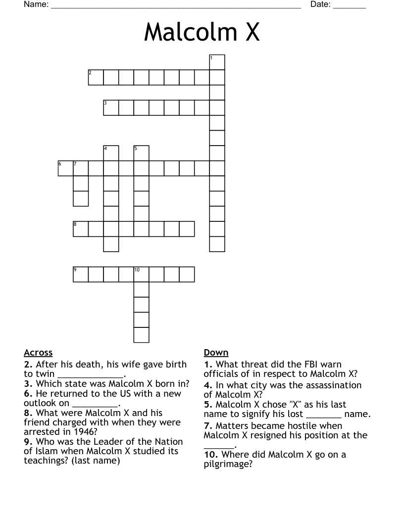 Malcolm X Crossword