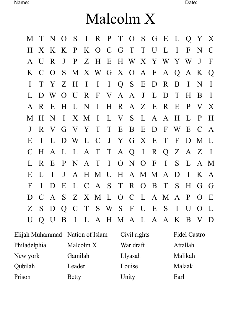 Malcolm X Word Search
