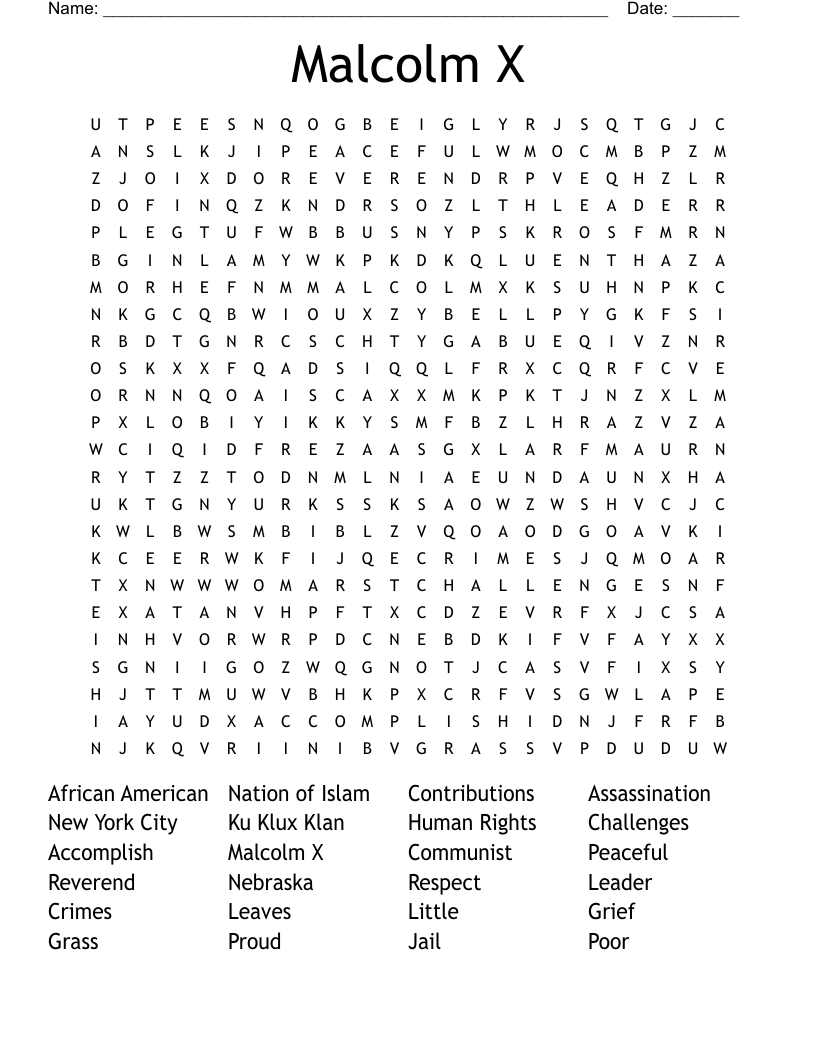 Malcolm X Word Search