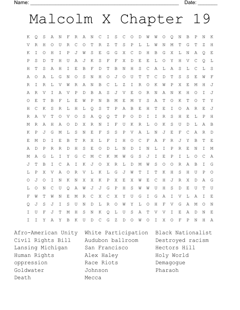 Malcolm X Chapter 19 Word Search