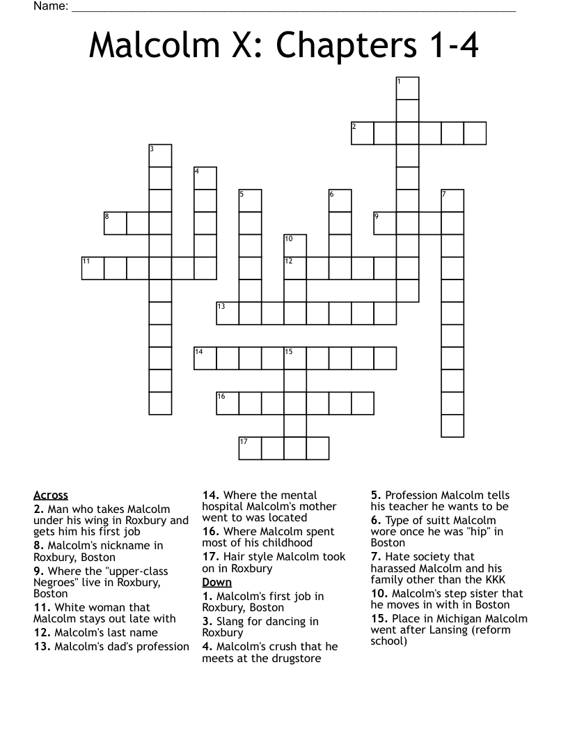 Malcolm X: Chapters 1-4 Crossword