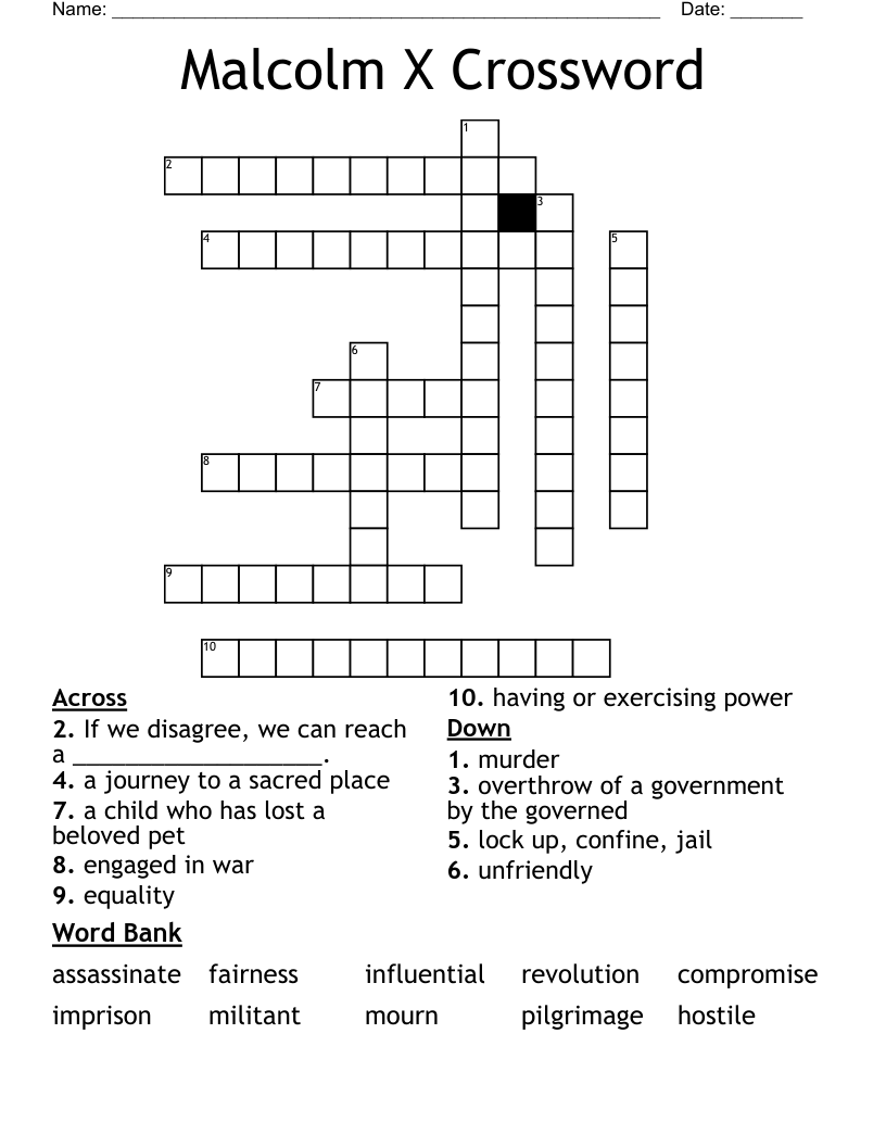 Malcolm X Crossword
