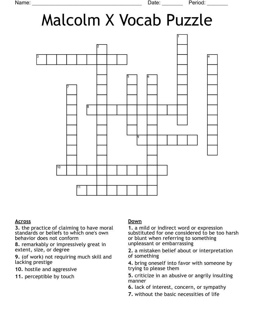 Malcolm X Vocab Puzzle Crossword