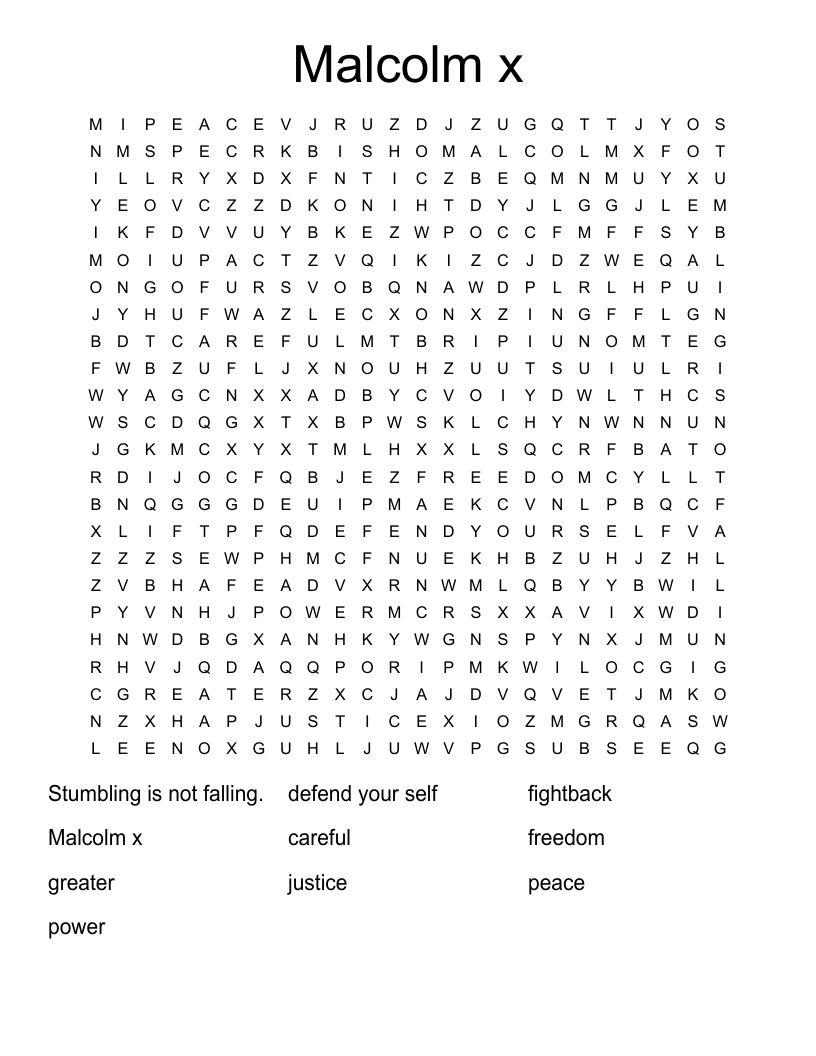 Malcolm x Word Search