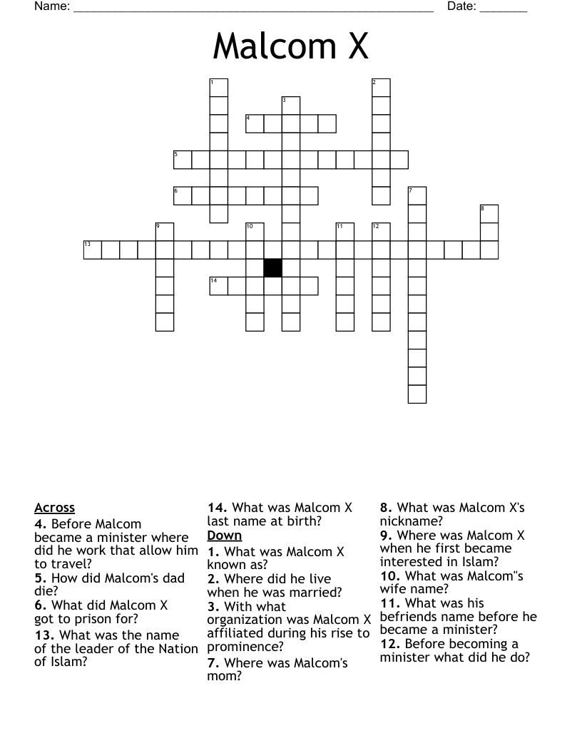Malcom X Crossword